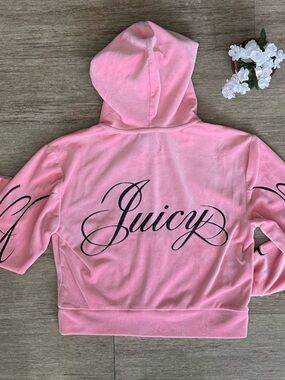 Juicy Couture Pink Velour Hoodie with Script Logo